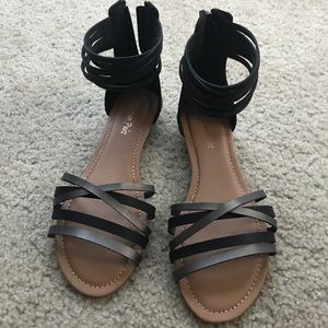 Black and Grey Toe and Ankle Strap Sandals
